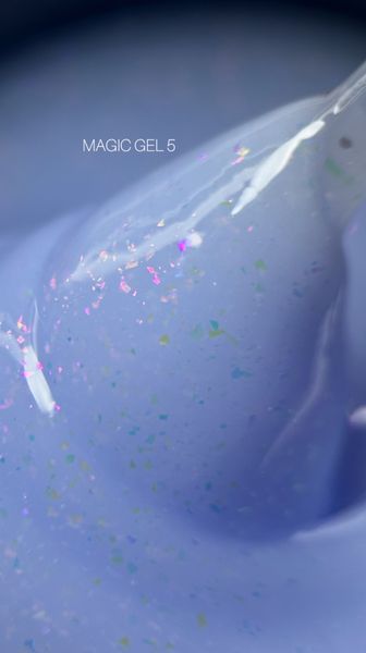 Гель для нарощування Saga Professional Magic Builder Gel 05. бузково-блакитний з кольоровими пластівцями поталі. 15 мл  фото