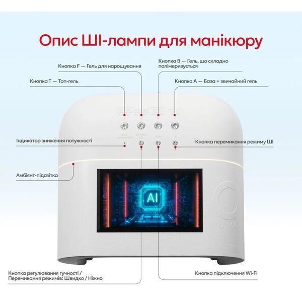 ЛАМПА ЗІ ШТУЧНИМ ІНТЕЛЕКТОМ O NAIL (WHITE) Лампа зі штучним інтелектом ONAIL (White) фото