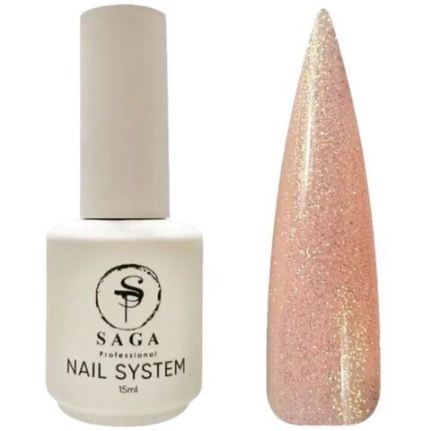 SAGA Professional Liquid Gel №39 Рідкий гель для нарощування персиковий з перламутровим шиммером, 15 мл Рідкий гель Saga Professional Liquid Gel 39 персиково-рожевий з блискітками та шимером 15 мл  фото