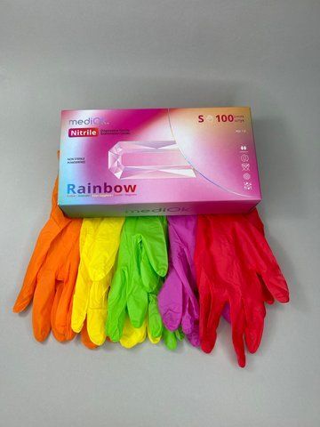 Рукавички нітрилові MediOk RAINBOW (5 кольорів) неопудрені,  S, 100 шт. Mediok Rainbow XS фото