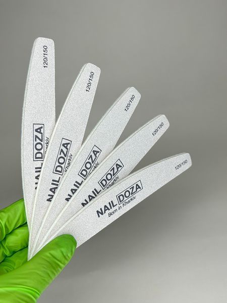 Сет багаторазових пилок NailDoza півмісяць 120/150 grit (15 шт.) фото