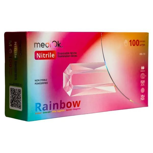 Рукавички нітрилові MediOk RAINBOW (5 кольорів) неопудрені,  S, 100 шт. Mediok Rainbow XS фото