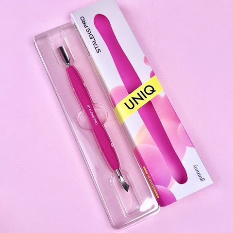 Лопатка манікюрна Gummy з силіконовою ручкою UNIQ 10 TYPE 4.2 (пушер округлий вузький + лопать відігнута) фото