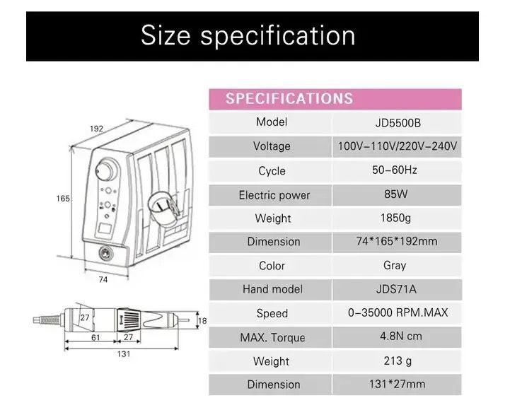 Фрезер для манікюру та педикюру Electric Drill JSDA 5500 B з дисплеєм (35000 обертів , 85W) оригінал! jsda5500b фото