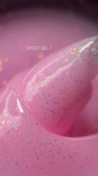 Гель для нарощування Saga Professional Magic Builder Gel 07. ніжний рожевий з пластівцями поталі. 15 мл  фото