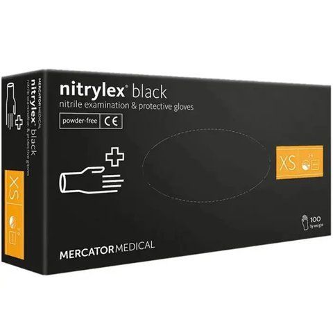 Рукавички нітрилові Mercator Nitrylex BLACK неопудрені, розмір XS, 100 шт Рукавички нітрилові Mercator Nitrylex BLACK неопудрені, розмір L, 100 шт. фото