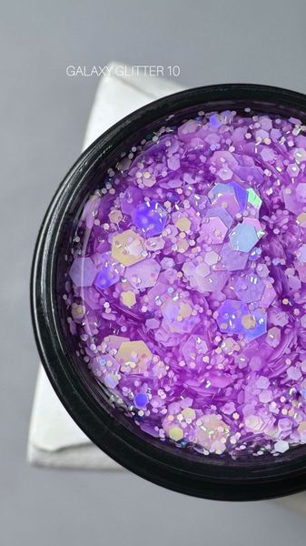 SAGA professional Galaxy glitter 10 (прозорий з голографічними бузковими блискітками), 8 мл фото