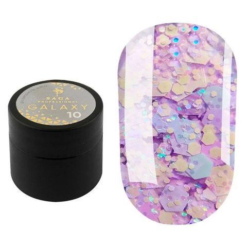 SAGA professional Galaxy glitter 10 (прозорий з голографічними бузковими блискітками), 8 мл SAGA professional Galaxy glitter 10 (прозорий з голографічними бузковими блискітками), 8 мл фото