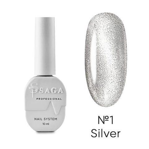 Гель-лак Saga Cat Shine (срібна кішка) Гель лак Saga котяче око Cat Shine №1 срібний 10 мл фото
