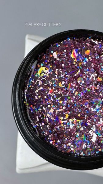 SAGA professional Galaxy glitter 02 (прозорий з рожевими голографічними блискітками), 8 мл фото
