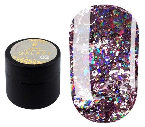 SAGA professional Galaxy glitter 02 (прозорий з рожевими голографічними блискітками), 8 мл SAGA professional Galaxy glitter 02 (прозорий з рожевими голографічними блискітками), 8 мл фото