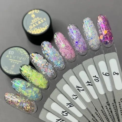 SAGA professional Galaxy glitter 03 (прозорий з персиково-рожевими блискітками), 8 мл SAGA professional Galaxy glitter 03 (прозорий з персиково-рожевими блискітками), 8 мл фото