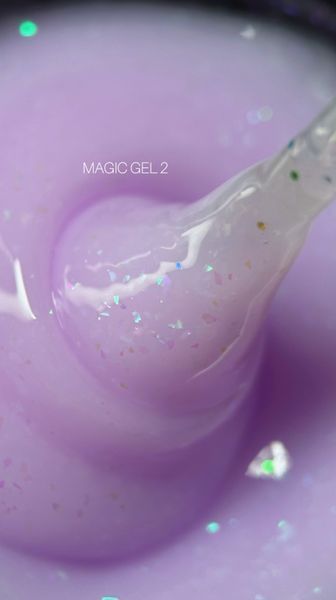 Гель для нарощування Saga Professional Magic Builder Gel 02. ніжний ліловий з кольоровими пластівцями поталі. 15 мл фото