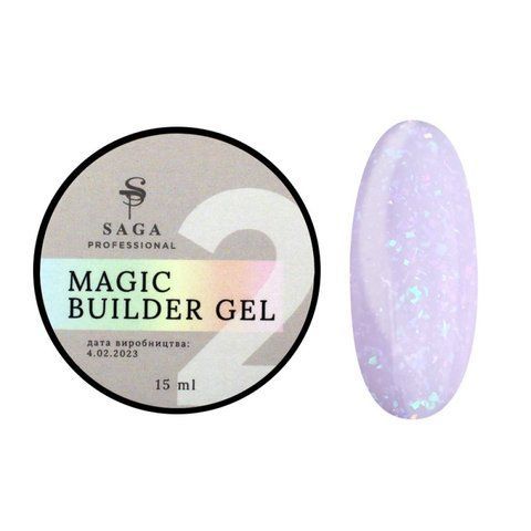 Гель для нарощування Saga Professional Magic Builder Gel 02. ніжний ліловий з кольоровими пластівцями поталі. 15 мл Гель для нарощування Saga Professional Magic Builder Gel 02. ніжний ліловий з кольоровими пластівцями поталі. 15 мл фото