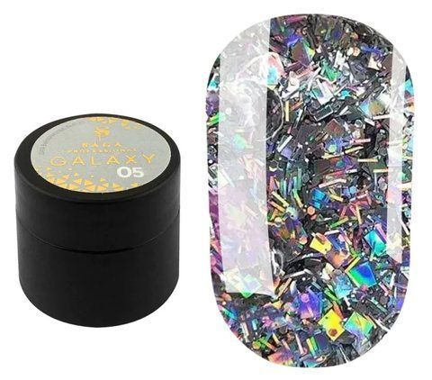 Saga professional Гель для дизайну GALAXY glitter 8мл №05 (баночка) SAGA professional Galaxy glitter 05 (прозорий з голографічними частинками), 8 мл фото
