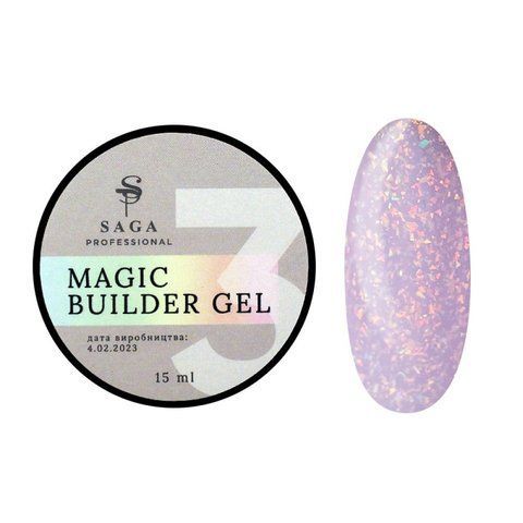 Гель для нарощування Saga Professional Magic Builder Gel 03. рожевий з кольоровими пластівцями поталі. 15 мл Гель для нарощування Saga Professional Magic Builder Gel 03. рожевий з кольоровими пластівцями поталі. 15 мл фото