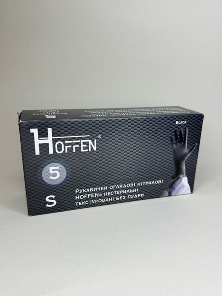 Перчатки нитриловые Hoffen Black (S) плотность 5.0 г черные в упаковке 50 пар Рукавички нітрилові Hoffen Black (S) щільність 5.0 г чорні в упаковці 50 пар фото