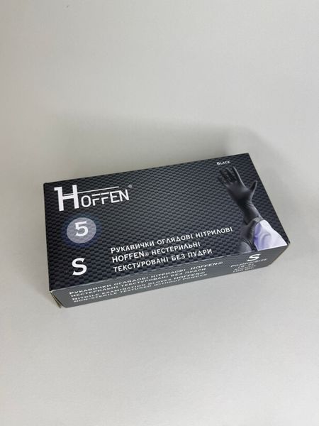 Перчатки нитриловые Hoffen Black (S) плотность 5.0 г черные в упаковке 50 пар Рукавички нітрилові Hoffen Black (S) щільність 5.0 г чорні в упаковці 50 пар фото