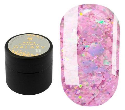 SAGA professional Galaxy glitter 11 (прозорий з голографічними ніжно-рожевими блискітками), 8 мл SAGA professional Galaxy glitter 11 (прозорий з голографічними ніжно-рожевими блискітками), 8 мл фото