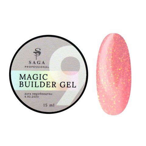 Гель для нарощування Saga Professional Magic Builder Gel 09. рожевий персик з пластівцями поталі. 15 мл  Гель для нарощування Saga Professional Magic Builder Gel 09. рожевий персик з пластівцями поталі. 15 мл  фото