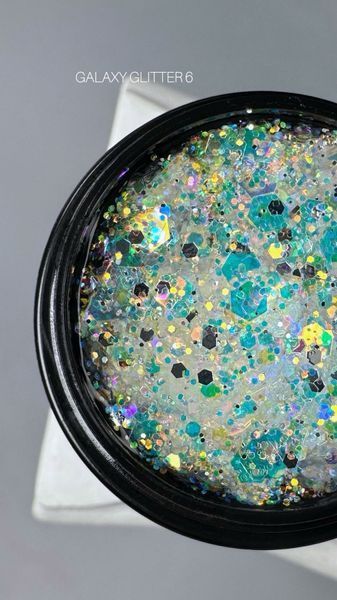 SAGA professional Galaxy glitter 06 (прозорий із голографічними золотими блискітками), 8 мл SAGA professional Galaxy glitter 06 (прозорий із голографічними золотими блискітками), 8 мл фото
