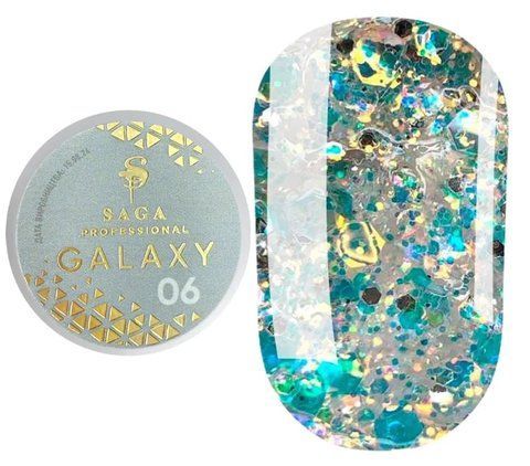 SAGA professional Galaxy glitter 06 (прозорий із голографічними золотими блискітками), 8 мл SAGA professional Galaxy glitter 06 (прозорий із голографічними золотими блискітками), 8 мл фото
