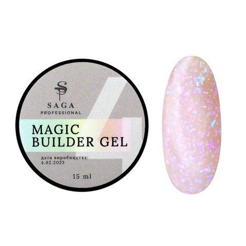 Гель для нарощування Saga Professional Magic Builder Gel 04. персиковий беж з кольоровими пластівцями поталі. 15 мл  Гель для нарощування Saga Professional Magic Builder Gel 04. персиковий беж з кольоровими пластівцями поталі. 15 мл  фото