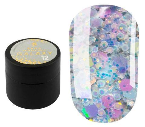 SAGA professional Galaxy glitter 12 (прозорий з голографічними різнокольоровими блискітками), 8 мл SAGA professional Galaxy glitter 12 (прозорий з голографічними різнокольоровими блискітками), 8 мл фото