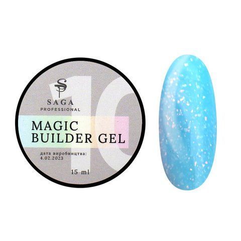 Гель для нарощування Saga Professional Magic Builder Gel 10. блакитний з пластівцями поталі. 15 мл  Гель для нарощування Saga Professional Magic Builder Gel 10. блакитний з пластівцями поталі. 15 мл  фото