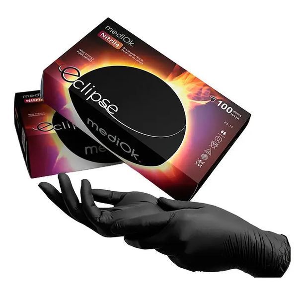 ЩІЛЬНІ 5.2 гр нітрилові рукавички чорного кольору Mediok Eclipse розмір S, 100 шт фото