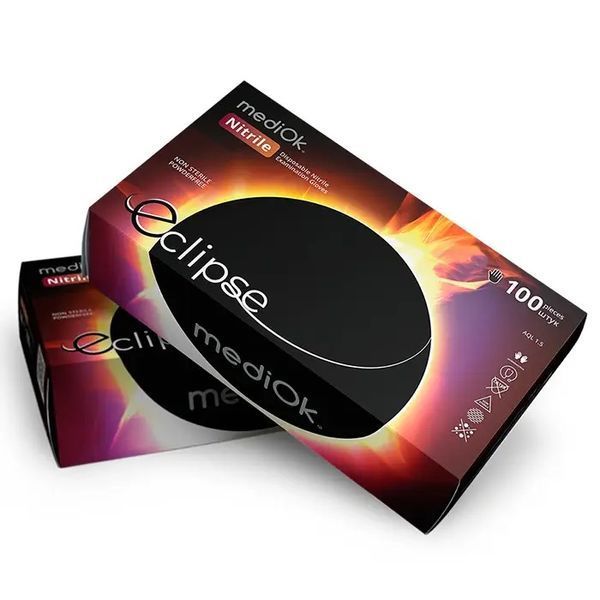 ЩІЛЬНІ 5.2 гр нітрилові рукавички чорного кольору Mediok Eclipse розмір S, 100 шт фото