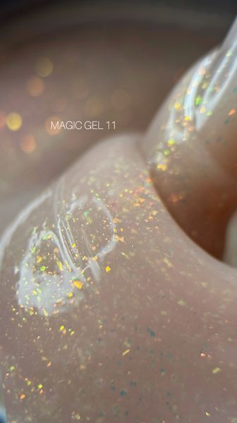 Гель для нарощування Saga Professional Magic Builder Gel 11. тілесний з пластівцями поталі. 15 мл  фото