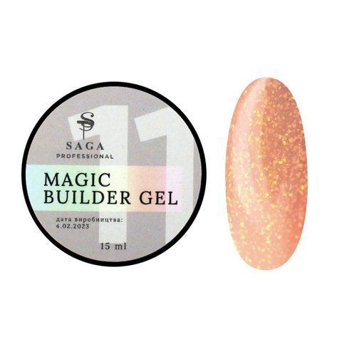 Гель для нарощування Saga Professional Magic Builder Gel 11. тілесний з пластівцями поталі. 15 мл  Гель для нарощування Saga Professional Magic Builder Gel 11. тілесний з пластівцями поталі. 15 мл  фото