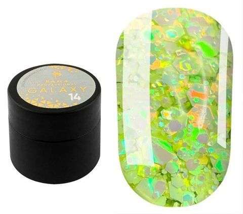 SAGA professional Galaxy glitter 14 (салатовий з голографічними блискітками, 8 мл SAGA professional Galaxy glitter 14 (салатовий з голографічними блискітками, 8 мл фото
