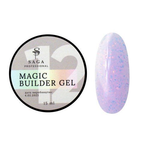 Гель для нарощування Saga Professional Magic Builder Gel 12. бузковий з пластівцями поталі. 15 мл  Гель для нарощування Saga Professional Magic Builder Gel 12. бузковий з пластівцями поталі. 15 мл  фото